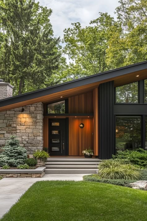 Mid Century Modern House Exterior, Mid Century Modern Exterior, Mid Century Exterior, Mid Century Ranch, Mcm Home, Mcm House, Architecture Sketches, Exterior Makeover, Mid Century Home