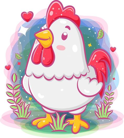 Cartoon Hen, Chicken Illustration, Zoo Babies, Cute Animal Illustration, Cute Chickens, Gouache Art, Kawaii Doodles, Sketch Painting