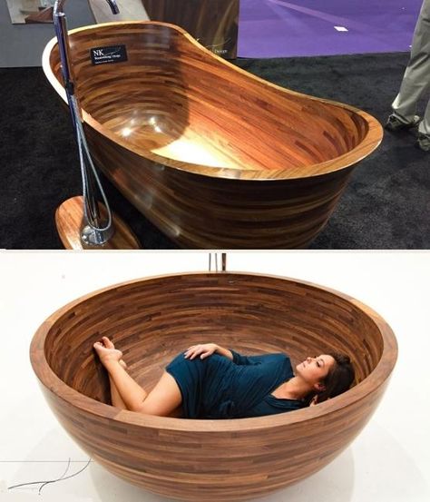 Luxury Modern Bathtubs and Bathroom Sinks Celebrating Exotic Wood Materials Modern Bathroom Design Contemporary, Modern Bathtubs, Wooden Tub, Wood Tub, Wood Bathtub, Wooden Bathtub, Interiors Kitchen, Modern Bathtub, Wood Sink