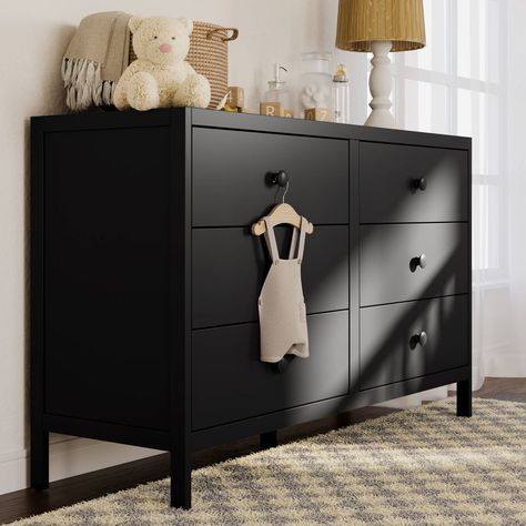 Black Dresser Nursery, Black Nursery Furniture, Black Crib, Drawer Tracks, Dresser Black, Dresser Drawer Organization, Black Nursery, Drawer System, Black Dresser