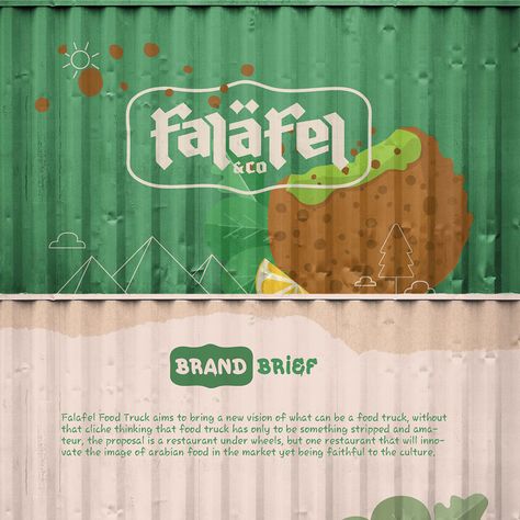 Logo Design and brief Falafel Branding, Arabic Food Logo, Falafel Logo, Co Branding, Truck Business, Arabian Food, Food Truck Business, Food Branding, Illustration Branding