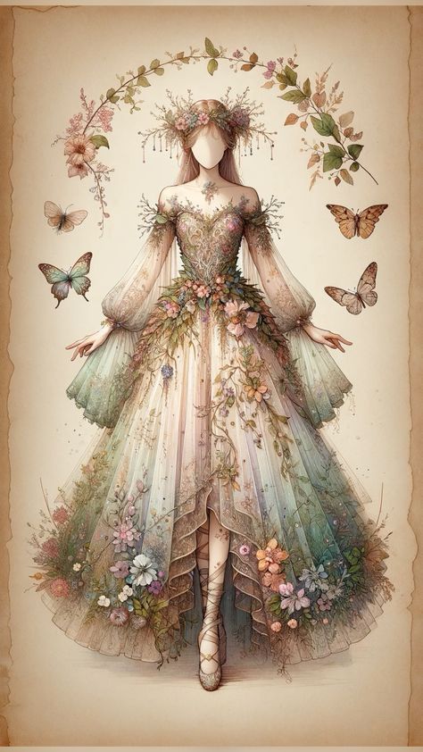 Fairy Dress Drawing, Dip Dye Wedding Dress, Dress Design Drawing, Gaun Fashion, Dance Outfit, Clothing Design Sketches, Fantasy Dresses, Fashion Drawing Dresses, Dress Design Sketches