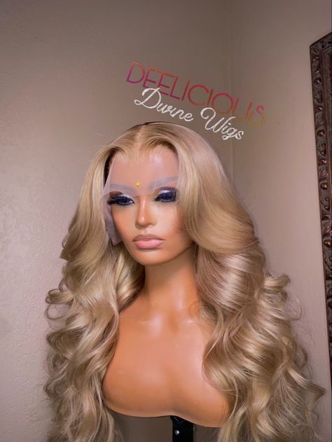 This wig is a 13x4 frontal 613 Blonde Body Wave (26” 180% density) custom toned using Wella Toner T35 and T27 613 Wig Toned, Tone 613 Wig, Toned Blonde Frontal Wig, Toned 613 Wig With Brown Roots, Ash Blonde Body Wave Wig, T27 Wella Toner Before And After, T35 Wella Toner Before And After, Toned 613 Wig, Tone Blonde Wig