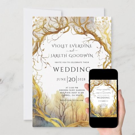 Enchanted Themed Invitation, Fairy Themed Wedding Invitation, Wedding Invitations Forest Theme, Woodland Fairy Wedding Invitations, Wedding Invitations Enchanted Forest, Mystical Wedding Invitations, Wedding Invitation Fairytale, Enchanted Forest Wedding Invitation, Fantasy Themed Wedding Invitations