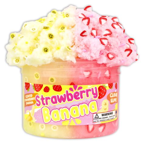 PRICES MAY VARY. ✅ Scented just like banana & strawberry; reminds you of the fruits ✅ 8oz of soft and fluffy cloud slime; perfect for drizzles ✅ Strong and durable screw-top container; keeps slime safe & fresh ✅ Fimo Slices; cute and unique ✅ Handmade in the USA; high quality ingredients and final product STRAWBERRY BANANA CLOUD SLIME!   Soft & dense 2 colored cloud slime! Amazing drizzle and texture. Topped with strawberry banana themed Fimo slimes + sprinkles. Scented like the name! br>  High Fluffy Cloud Slime, Yellow Slime, Slime Soft, Lesley Gore, Cloud Texture, Pretty Slime, Cloud Slime, Slimes Supplies, Slime Crunchy