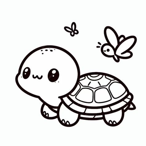 Cute Turtle Doodle, Turtle Illustration Cute, Easy Turtle Drawing, Turtle Animation, Turtle Doodle, Pictures Of Turtles, Turtle Outline, Cute Turtle Drawings, Turtle Illustration