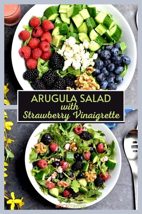 Salad With Berries, Salad Cobb, Salad With Strawberry, Veggie Board, Salad Macaroni, Cravings Recipes, Tasty Salads, Strawberry Vinaigrette, Salad Kale