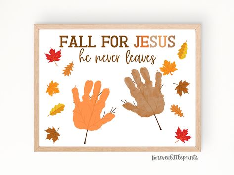 A cute Fall craft for Sunday School! Add the childs handprints or footprints to the printable template and you have an easy Bible School craft for fall. A simple craft the kids can have fun doing, with the cutest keepsake outcome. A piece of art to store forever. Be sure to add the childs name on the bottom or the back of the paper! You can find more handprint crafts in our shop here >> https://foreverlittleprints.etsy.com/ -- THIS IS A DIGITAL DOWNLOAD PRODUCT -- -- YOU WILL RECEIVE -- - (1)  1 Ice Cream Cone Handprint Craft, Crafts For 2 Year Kids At Home Fall, D Footprint Craft, Children’s Church Fall Craft, Christian Prek Crafts, Fall Christian Preschool Crafts, Jesus Never Leaves You Craft, Fall For Jesus Craft, Pre K Bible School Crafts