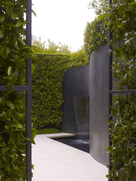 Backyard Waterfalls, Black Gardens, City Gardens, Water Feature Wall, Outdoor Water Feature, Garden Water Feature, Side Yards, Water Wall, English Gardens