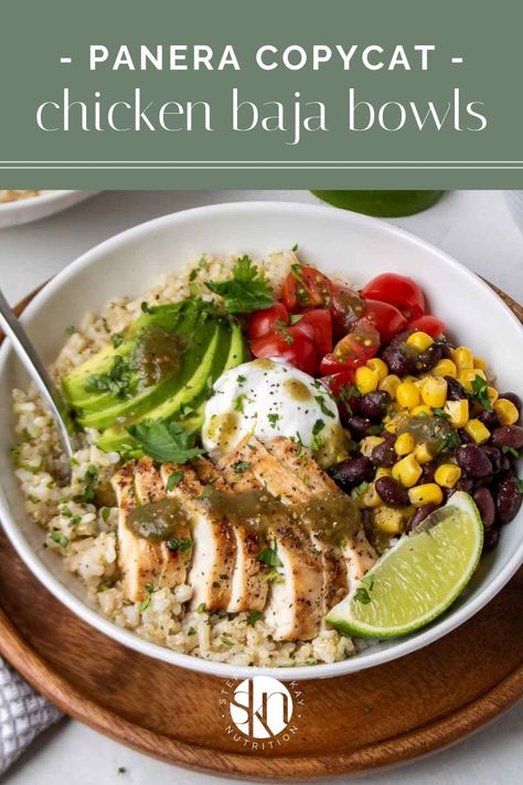 This copycat Panera Baja bowl recipe is easy to make and full of flavor! With whole grains and grilled chicken, they are a healthy lunch idea. Baja Chicken Grain Bowl, Comfort Bowl Recipe, Turkey Sub In A Bowl, Panera Grain Bowl Recipe, Panera Bread Bowl Recipe Copycat, Baja Bowl With Chicken, Baja Bowl Panera, Panera Bowl Recipes, Baja Bowl Recipes