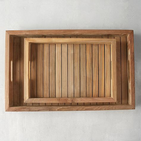 Slatted Teak Serving Tray Airing Cupboard, Teak Tray, Cupboard Shelves, Tray Styling, Tropical Home Decor, Wooden Serving Trays, Home Goods Decor, Outdoor Deck, Remodel Bedroom