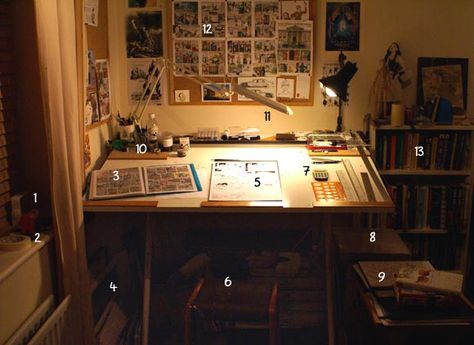 When I have a place of my own (or just more space...) I want a BIG artist desk to work on :) Drawing Studio Workspaces, Australian Farmhouse, Book Bedroom, Artist Desk, Environment References, Bedroom Things, Artist Workspace, Work Photos, Desk Aesthetic