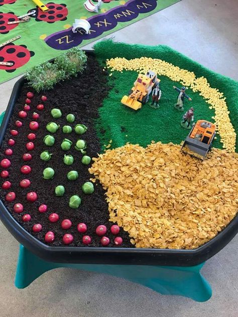 Tractor Tuff Tray Ideas, Farmyard Tuff Tray Ideas, Trough Tray Ideas, Farm Messy Play Ideas, Farm Tuff Tray Ideas, Farm Animal Tuff Tray, Olivers Vegetables, On The Farm Tuff Tray, Tuff Tray Ideas Toddlers