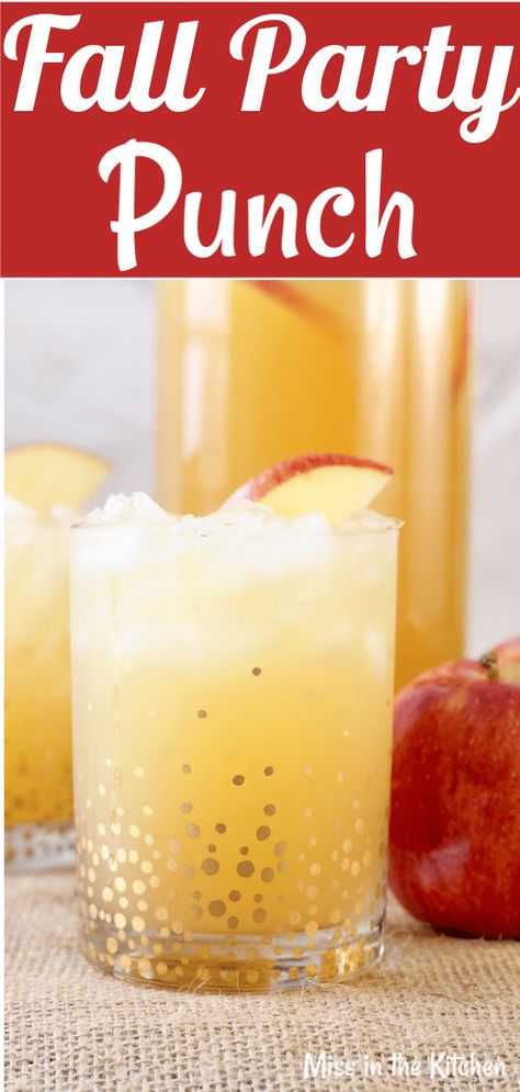 Easy Fall Party Punch is so simple with just 3 ingredients and it's just bursting with fall flavor! Perfect for any fall holiday or family get together and is sure to be loved by both kids and adults. #missinthekitchen #falldrinks #partypunch #applecider #gingeralepunch #thanksgiving Apple Cider Ginger Ale Punch, Apple Cider Punch Non Alcoholic Easy, Gingerale Punch Non Alcoholic, Cider Punch Recipes Alcohol, Fall Rum Punch Recipes, Apple Punch Recipes Non Alcoholic, Easy Fall Punch Recipes, Gingerale Punch, Apple Cider Punch Non Alcoholic