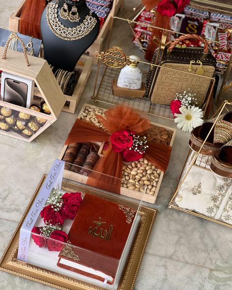 Luxurious Engagement Hamper Quran hanper Chocolate hamper Bag hamper Nuts humper Bouquet Trolley hamper Dress hamper Quran Hamper, Nuts Hamper, Dress Hamper, Engagement Packing Ideas For Bride, Engagement Packing, Engagement Hamper, Food Hampers, Packing Ideas, Food Snapchat