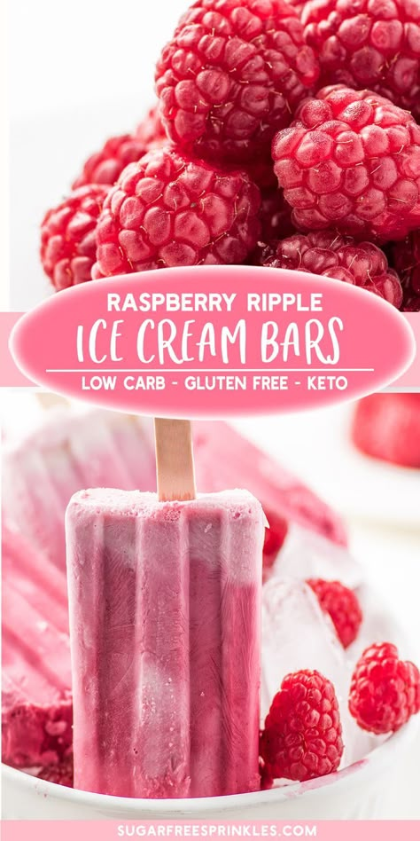 Low Calorie Popsicles, Low Carb Popsicles, Coconut Ice Cream Bars, Keto Popsicles, Raspberry Yogurt Popsicles, Raspberry Popsicles, Sugar Free Popsicles, Raspberry Ripple Ice Cream, Tart Raspberry