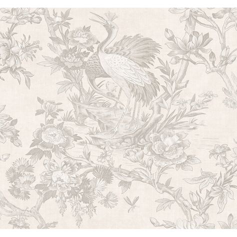 Red Barrel Studio® Toile Wallpaper | Wayfair Wallpaper In A Bathroom, French Country Wallpaper, Country Wallpaper, Country Dining Room, French Country Dining Room, Toile Wallpaper, White Crane, Banner Decor, Fireplace Room