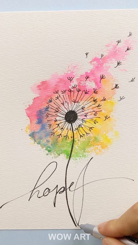 Water Wash Painting, Water Painting Easy Simple, Easy Painting Ideas With Watercolor, Cute Water Colour Art, Water Paint Art Easy, Simple Water Painting Ideas, Watercolor Splash Art, Painting Dandelions Simple, Water Colour Art Aesthetic Easy