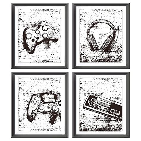 Video Game Decorations, Pre Teen Boys Room, Boys Gaming Room, Game Decorations, Black And White Video, Video Game Room Decor, Video Game Wall Art, White Video, Gamer Boys