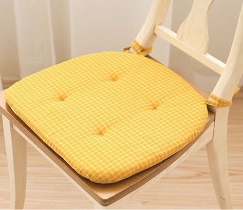 Amazon.com: Peacewish Office Chair Pads Set Soft Tufted Cotton Padded Seat Cushions with Ties Kitchen Dining Yellow (Yellow, Set of 4): Home & Kitchen Southwestern Dining Chairs, Gingham Kitchen, Yellow Dining Chairs, Kitchen Chair Pads, Yellow Dining Room, Sitting Cushion, Dining Chair Pads, Dining Room Chair Cushions, Rocking Chair Cushions