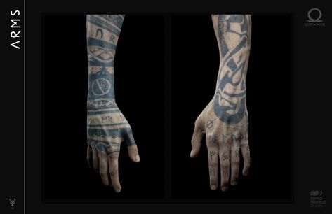 Baldur The Stranger Nordic Tattoo Hand, Viking Rune Hand Tattoo, Ragnarok Sleeve Tattoo, Norse Mythology Hand Tattoo, Nordic Arm Tattoo, Norse Body Tattoo, Rune Vichinghe, Tattoo Printer, Lizard Tattoo