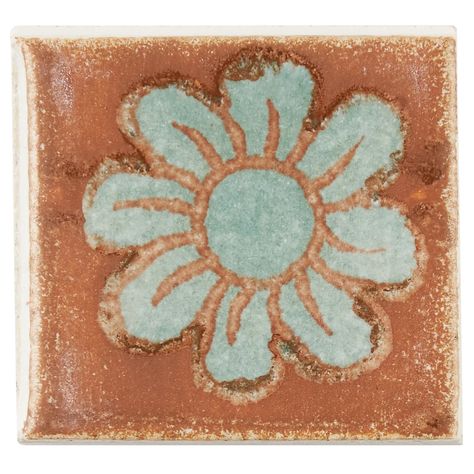 Burgos Garden Floral 2x2 Deco Matte Porcelain Insert | Tilebar.com Terracotta Backsplash, Mexican Tile Bathroom, Saltillo Tile Floor, Deco Garden, Moorish Architecture, Saltillo Tile, Hacienda Style Homes, Cleaning Tile Floors, Matte Porcelain Tile