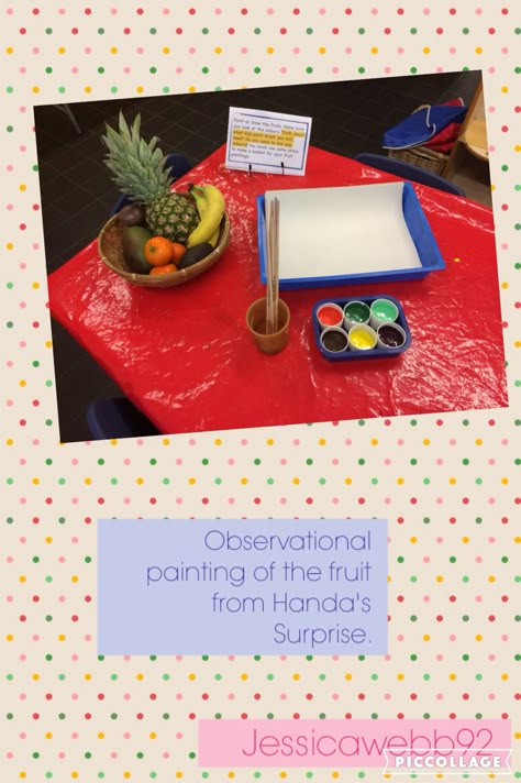 Observational painting of the fruit from Handa's Surprise. EYFS Fruit Eyfs Activities, African Eyfs Activities, Handa Surprise Eyfs, Handa's Surprise Eyfs, Olivers Fruit Salad Activities Eyfs, Food Topic Eyfs, Handas Surprise Eyfs Activities, Handas Surprise Activities, Africa Eyfs