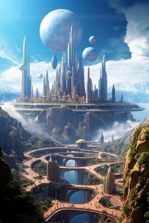 Jedha City, Flying City, Aliens History, Drawing Refrences, Sci Fi Landscape, Sci Fi City, Fantasy Rooms, Cloud City, Dnd Maps