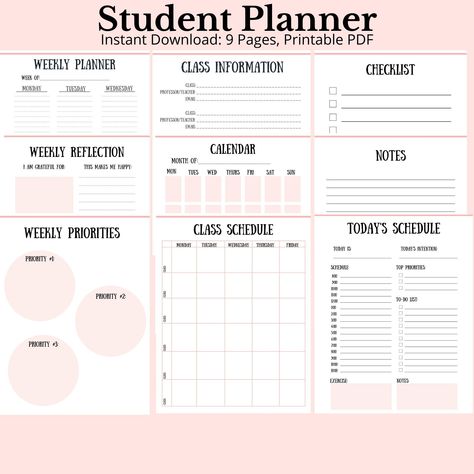 Student Planner, College Student Planner, Academic School Planner, PDF Printable assignmentplanner #downloadplanner⏲. Planner College Student, Homeschool Student Planner, High School Planner, Teacher Calendar, Student Weekly Planner, Planners For College Students, Student Planner Printable, Planner Writing, Homeschool Planner