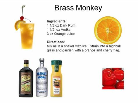 Brass Monkey 1980s Recipes, Monkey Cocktail, 80s Bar, Cocktail Competition, 80s Food, Saloon Bar, Classic Drinks, 1980s Party, 80's Party