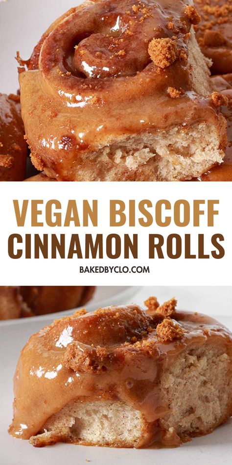 These easy vegan Biscoff cinnamon rolls are made with yeast to make them super soft and fluffy. They're also topped with a gooey cookie butter cream cheese frosting for an extra dose of deliciousness! Vegan Autumn, Fluffy Cinnamon Rolls, Cinnamon Icing, Butter Cream Cheese Frosting, Gooey Cookies, Autumn Recipes, Cookie Butter, Vegan Cream Cheese, Vegan Condiments