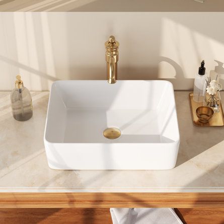 DeerValley Ally 19" x 14.76" x 5.31" Ceramic Rectangular Bathroom Sink Vessel Sink | Wayfair Rectangular Bathroom Sink, Console Bathroom Sink, Rectangular Vessel Sink, Ceramic Bathroom Sink, Rectangular Sink Bathroom, Rectangular Bathroom, Apron Sink Kitchen, Sink Grid, Wall Mounted Bathroom Sink