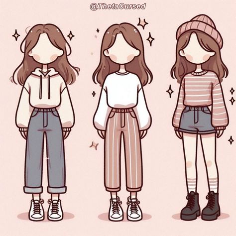 Simple Drawing Outfits, Drawing Inspo Outfits, Comfy Outfit Drawing, Cute Drawn Outfits, Cute Cartoon Outfits, Manga Outfits Drawing, Chibi Clothes Outfit, Cute Drawing Outfits, Chibi Outfits Clothes