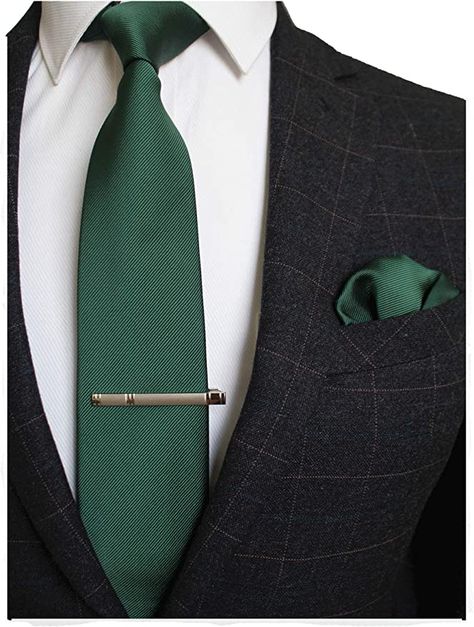 Dark Green Wedding, Tie Bar Clip, Green Themed Wedding, Wedding Suits Groom, Emerald Wedding, Cool Ties, Green Tie, Wedding Ties, Tie Bar