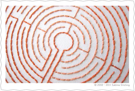 Labyrinth Embroidery Pattern - worked in a back stitch Labyrinth Embroidery, Ribbon Embroidery Kit, Hand Embroidery Tutorial, Embroidery Stitches Tutorial, Brazilian Embroidery, Japanese Embroidery, Silk Ribbon Embroidery, Crewel Embroidery, Hand Embroidery Stitches