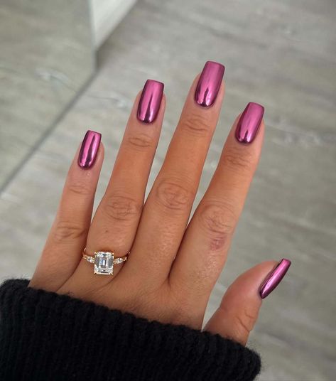 6. Chrome Nail Colors, Chrome Nail Ideas, Nail Art Chrome, Chrome Nail Designs, Blue Chrome Nails, Ombre Acrylic, Pink Chrome Nails, Elegant Manicure, Chrome Nails Designs