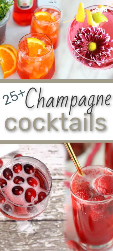 For your next festive holiday bash use these champagne cocktail recipes. They can have champagne, sparkling wine, prosecco, brut, or any variation within. We mix fruit juices and fruits and garnishes and champagne and get drinks that are pretty, taste good, and make any party shine. Southern entertainers LOVE taking the time to make hospitality special and inviting so for your next party, consider champagne cocktails. #champagne #drink #mix #party #entertain# newyearseve #christmas #holidays Holiday Champagne Cocktails, Sparkling Wine Cocktail Recipes, Thanksgiving Drink Recipes, Christmas Themed Drinks, Southern Drinks, Non Alcoholic Champagne, Pies Thanksgiving, Holiday Champagne, Don Perignon