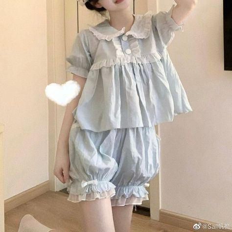 Sleepy Outfits, Alice Clothes, Blue Pajamas, Pajamas Aesthetic, Cottagecore Outfits, Cute Pajama Sets, Fairy Clothes, Girls Sleepwear, Cute Pajamas