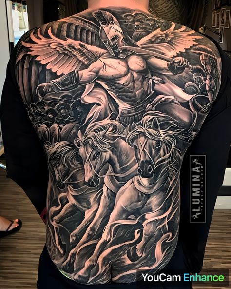 Spartan 300, Dj Tattoo, Eagle Head Tattoo, Colored Tattoo Design, Cool Back Tattoos, Archangel Tattoo, Filigree Tattoo, Knight Tattoo, Back Piece Tattoo