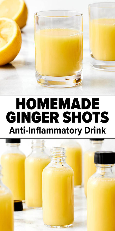 Homemade ginger shots. Kan Ban, Downshiftology Recipes, Healthy Shots, Health Shots, Ginger Shot Recipe, Ginger Shots, Health Drinks Recipes, Health Benefits Of Ginger, Tonic Recipe