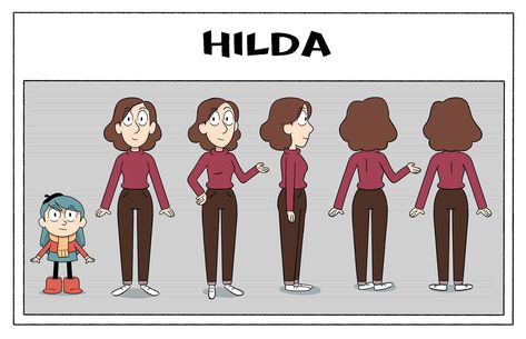 "Hilda" series. Character Turnaround, Children's Comics, Animation Character, Character Model Sheet, Model Sheet, Animation Reference, Game Character Design, Character Design Animation, Cartoon Character Design