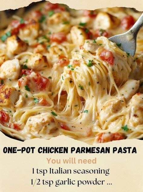 One Pot Chicken Parmesan Pasta Recipe, Chicken Recipes With Spaghetti Sauce, Chicken With Pasta Recipes Easy, Chicken Pasta Recipes Easy Quick Dinner One Pot Meals, Crockpot Chicken Pasta Recipes Easy, Angel Hair Chicken Pasta, One Pot Chicken Parmesan Pasta, Chicken Parm Pasta, One Pot Chicken Parmesan