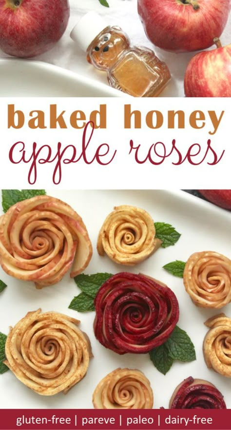 baked apple roses are a beautiful rosh hashanah dessert Apple Flowers Dessert, Rosh Hashanah Apple Recipes, Rosh Hashanah Charcuterie Board, Rosh Hashanah Recipes Dessert, Food Roses, Healthy Spring Desserts, Paleo Coconut Macaroons, Rosh Hashanah Desserts, Baked Apple Roses