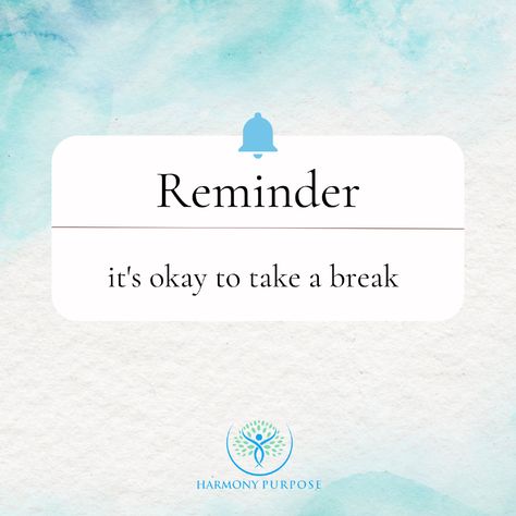 Reminder: It’s okay to take a break. 🌿  In the hustle of life, it’s easy to forget that rest is just as important as progress. Give yourself permission to pause, breathe, and recharge. You deserve it. 💙  ​ ​ ​ #TakeABreak #SelfCareMatters #RestAndRecharge #HarmonyPurpose #MindfulLiving #Wellness Its Okay To Take A Break, Rest And Reset Quotes, Rest Relax Quote, Relax Refresh Recharge Quotes, Reset Breathe Restart Quotes, Rest Quotes, You Deserve It, Take A Break, Mindful Living