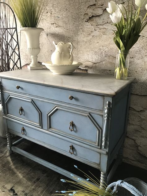 Marble Top Dresser Makeover, Entry Table With Drawers, Secretary Desk Makeover, Marble Top Dresser, Faux Marble Table, Top Of Dresser, Dresser Ideas, Dresser Top, Desk Makeover