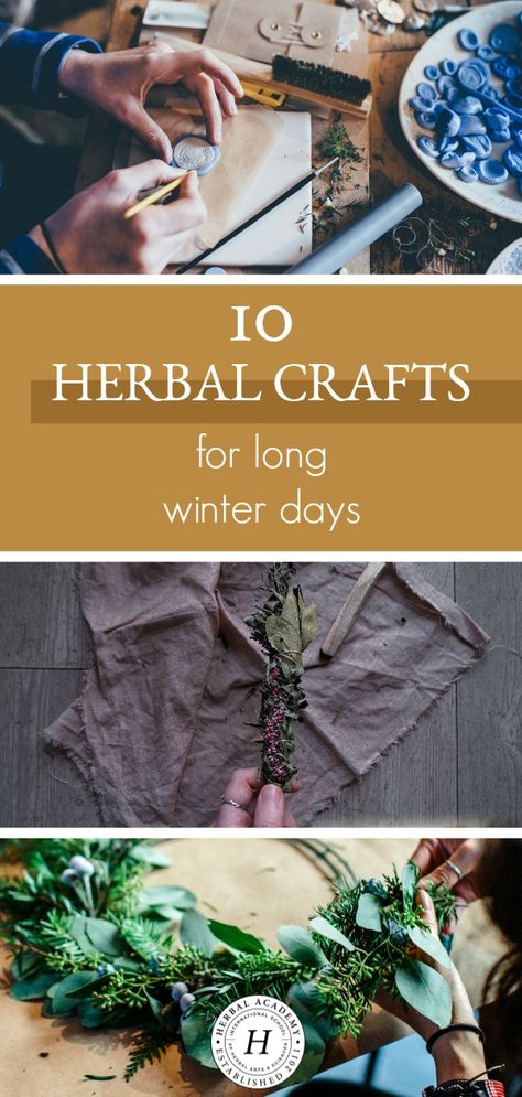 10 Herbal Crafts for Long Winter Days | Herbal Academy | There’s nothing better than a hot cup of tea and a winter herbal craft project to help brighten long, cold days. Here are 10 herbal crafts you'll love! Herbal Crafts Ideas, Winter Crafts Adults, Winter Herbalism, Holistic Crafts, Cottagecore Crafts Diy, Foraged Crafts, Diy Witchy Crafts, Diy Sellable Crafts, Winter Nature Crafts