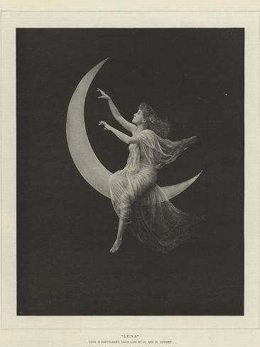 size: 12x9in Giclee Print: Luna : Goddess Luna, Photo Cutout, 23 December, Luna Moon, Vintage Moon, Roman Mythology, Mystical Art, Moon Goddess, Moon Art