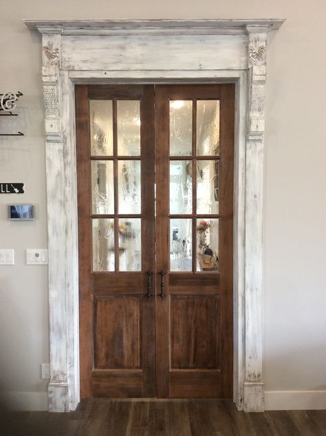 French Country Ceiling Ideas, Corbels Doorway, Corbel Doorway, French Door Decor Ideas, French Door Trim, Door Corbels, Corbels Ideas Doorway, French Country Trim, Farmhouse French Doors