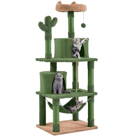 Yaheetech 62in Cactus Cat Tree Multi Level Cat Tower Activity Center Large Cat Condo w/Scratching Posts & Hammock & Dangling Ball, Cat Furniture for Indoor Cats Cat Climbing Tower, Large Cat Tree, Cactus Cat, Cat Tree Condo, Tree Cat, Brown Color Schemes, Cat Activity, Activity Center, Indoor Cats