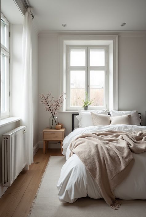 Bedroom interior in Scandinavian style Danish Interior Design Bedroom, Cozy Scandinavian Interior, Bedroom Scandinavian Style, Scandinavian Interior Design Ideas, Cozy Scandinavian, Danish Interior Design, Bedroom Scandinavian, Aesthetic Studio, Danish Interior